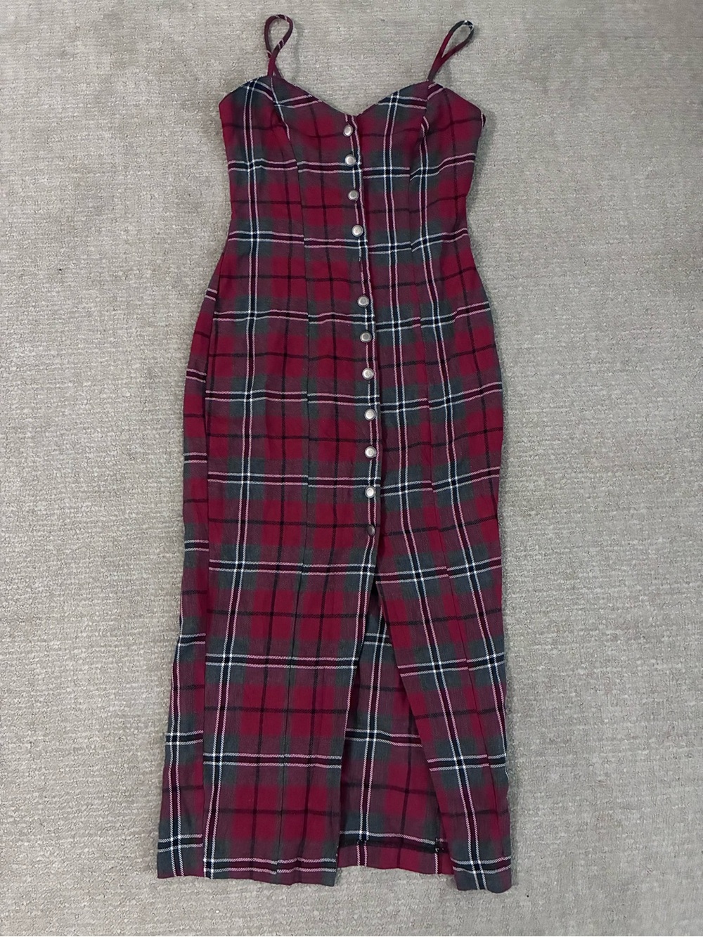 Vintage red Plaid Button-Front Spaghetti Strap Dress California concepts sz